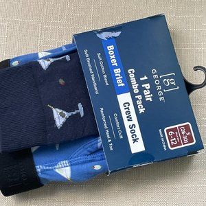 George Boxer Brief Crew Socks Pair Combo Pack Soft Brushed Waistband Size S 28